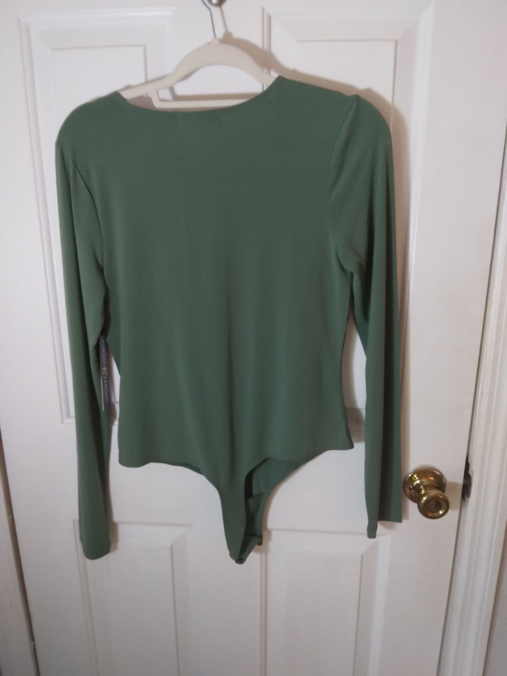 Almost Famous Sage Green V-Neck Long Sleeve Bodysuit - Picture 2 of 7